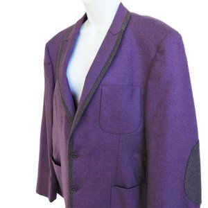 Loro Piana Purple Blazer New Zealand Merino Wool Gray Elbow Patches Trim 44R